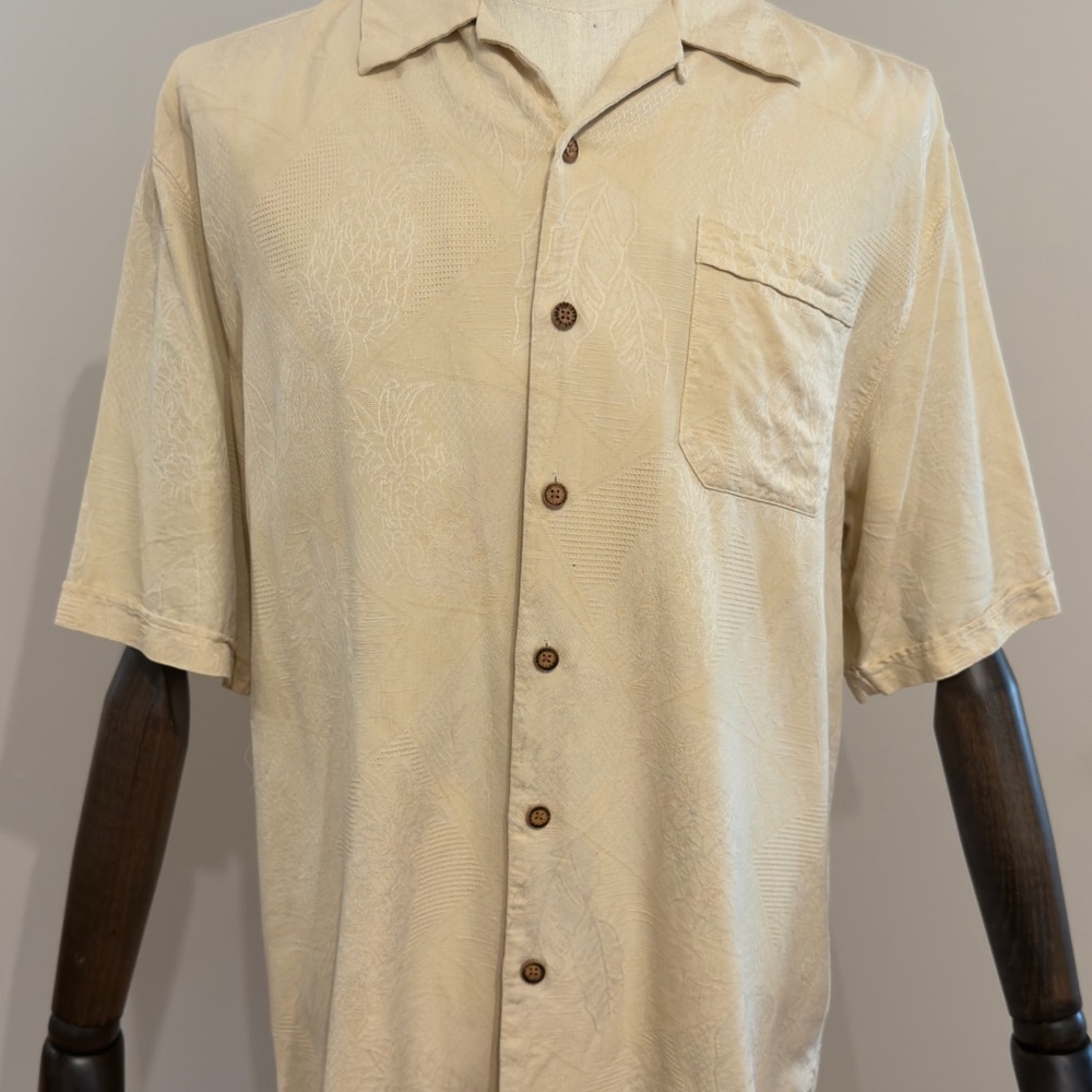 Jamaica Jaxx Men's Tan Short Sleeve Shirt 100% Silk Size M